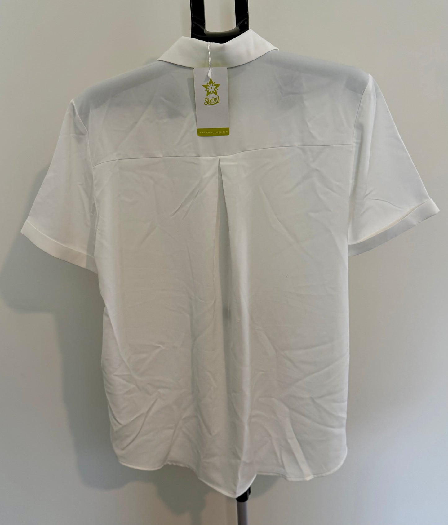 Women’s White Short-Sleeve Button-Down Blouse – Classic Collared Top SIZE XL