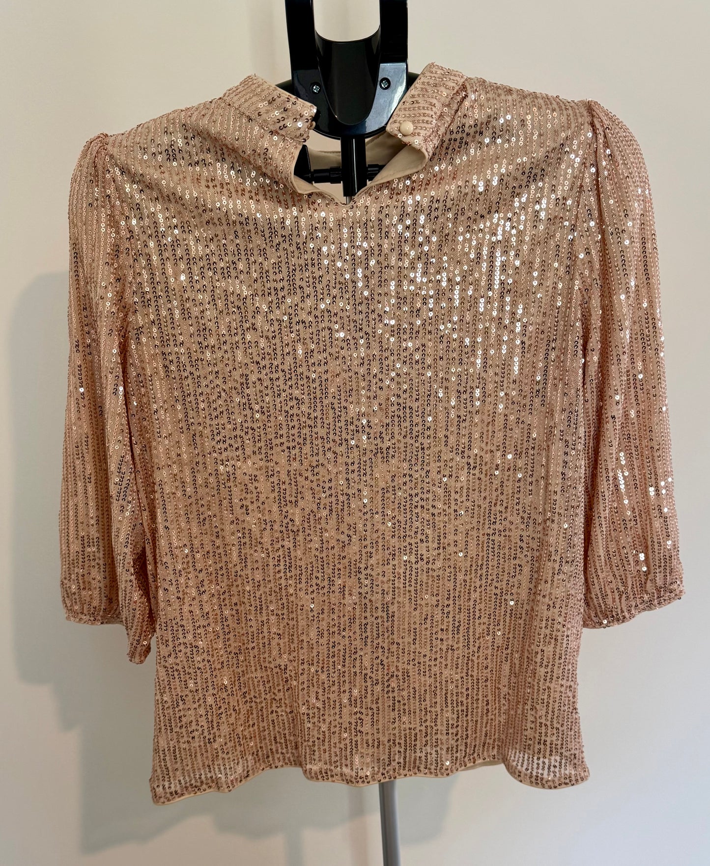 Gold Sequin Blouse – Puff Sleeve Party Top SIZE MEDIUM