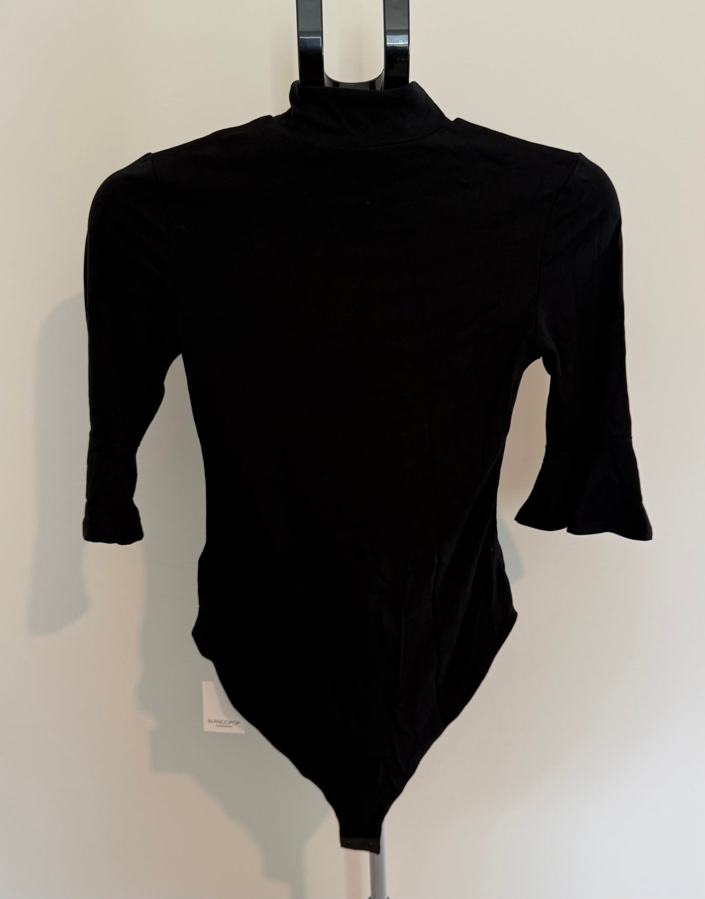 Black Mock Neck Long Sleeve Bodysuit – Ruffle Cuff Detail SIZE SMALL