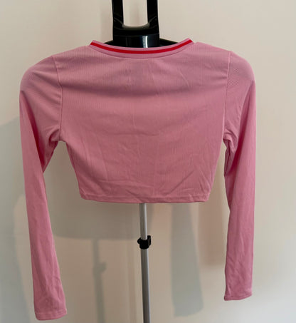 Pink Ribbed Long Sleeve Crop Top – Soft Stretchy Fit SIZE MEDIUM
