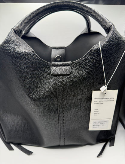 Newbella Black PU Leather Tote Bag + Matching Makeup Pouch Set