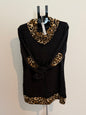 Black Sweater with Leopard Print Accents – Soft Lightweight Pullover SIZE XL