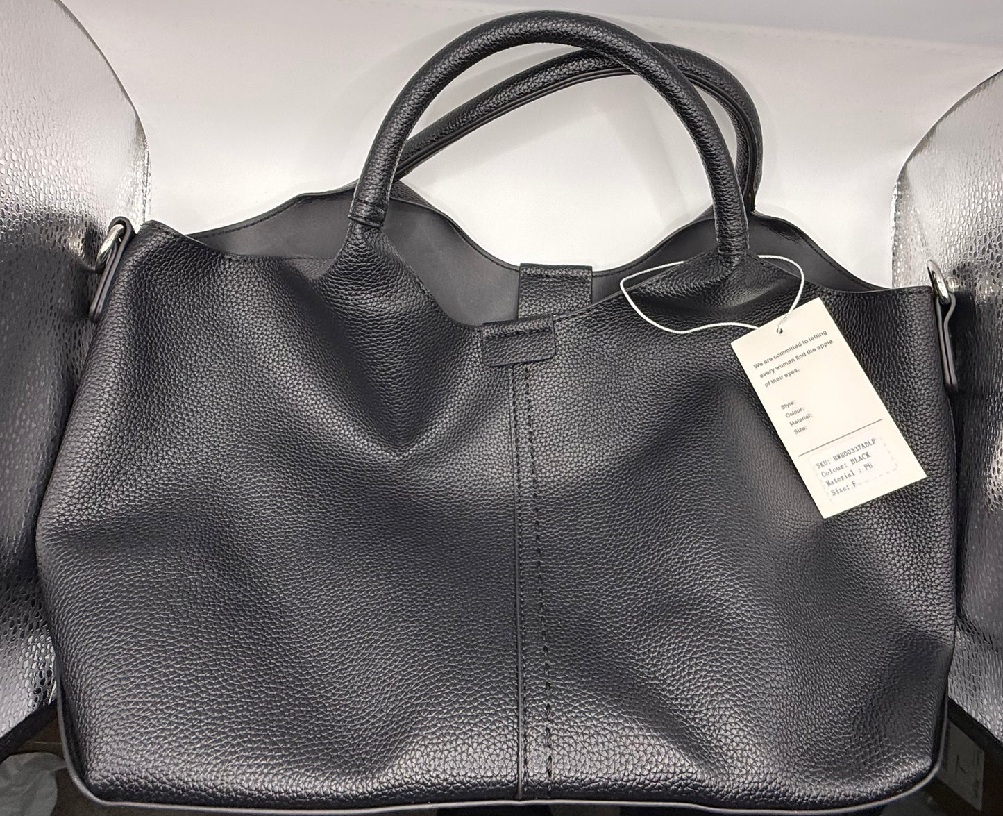 Newbella Black PU Leather Tote Bag + Matching Makeup Pouch Set