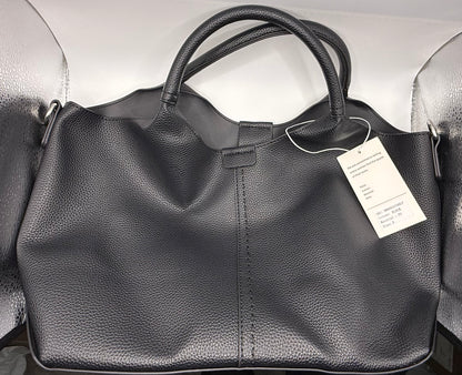 Newbella Black PU Leather Tote Bag + Matching Makeup Pouch Set