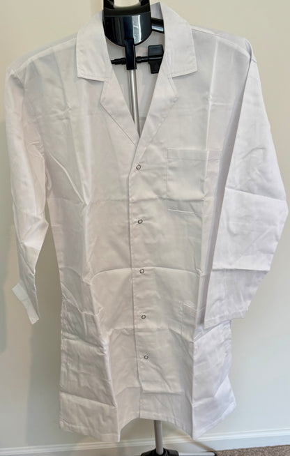 Unisex White Lab Coat | Long Sleeve | Snap Front | Multi-Pocket Professional Uniform SIZE MEDIUM