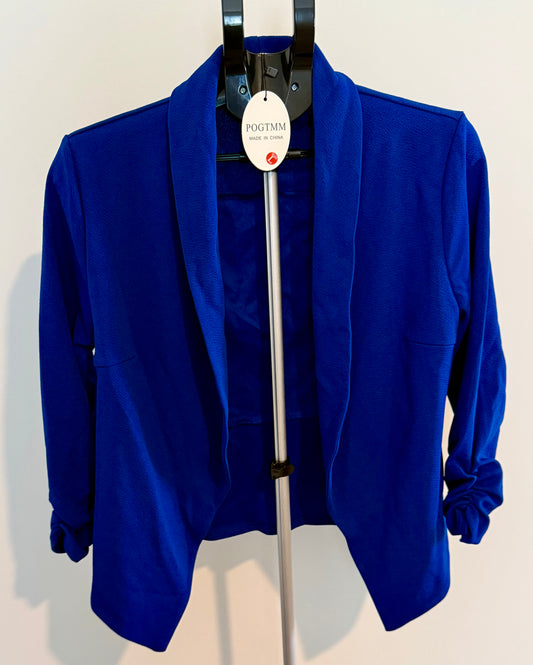 Royal Blue Open-Front Blazer – Rolled Sleeve Lightweight Jacket SIZE LARGE