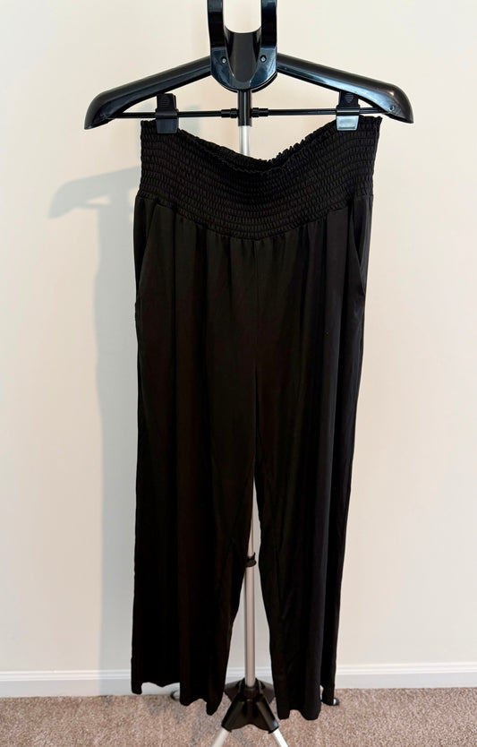 Black Smocked Waist Wide-Leg Pants – Lightweight Flowy Fit SIZE XL