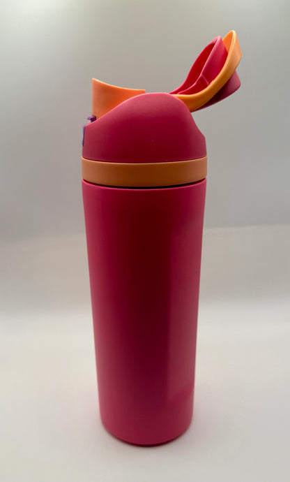 Pink & Orange Flip-Top Water Bottle – Spill-Proof Lid, Carry Loop
