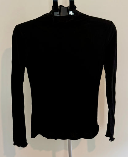 Black Ribbed Mock Neck Long Sleeve Top – Lettuce Edge Trim SIZE MEDIUM