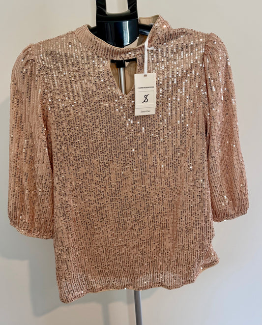 Gold Sequin Blouse – Puff Sleeve Party Top SIZE MEDIUM