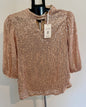 Gold Sequin Blouse – Puff Sleeve Party Top SIZE MEDIUM