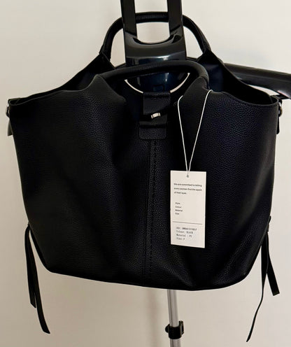 Newbella Black PU Leather Tote Bag + Matching Makeup Pouch Set