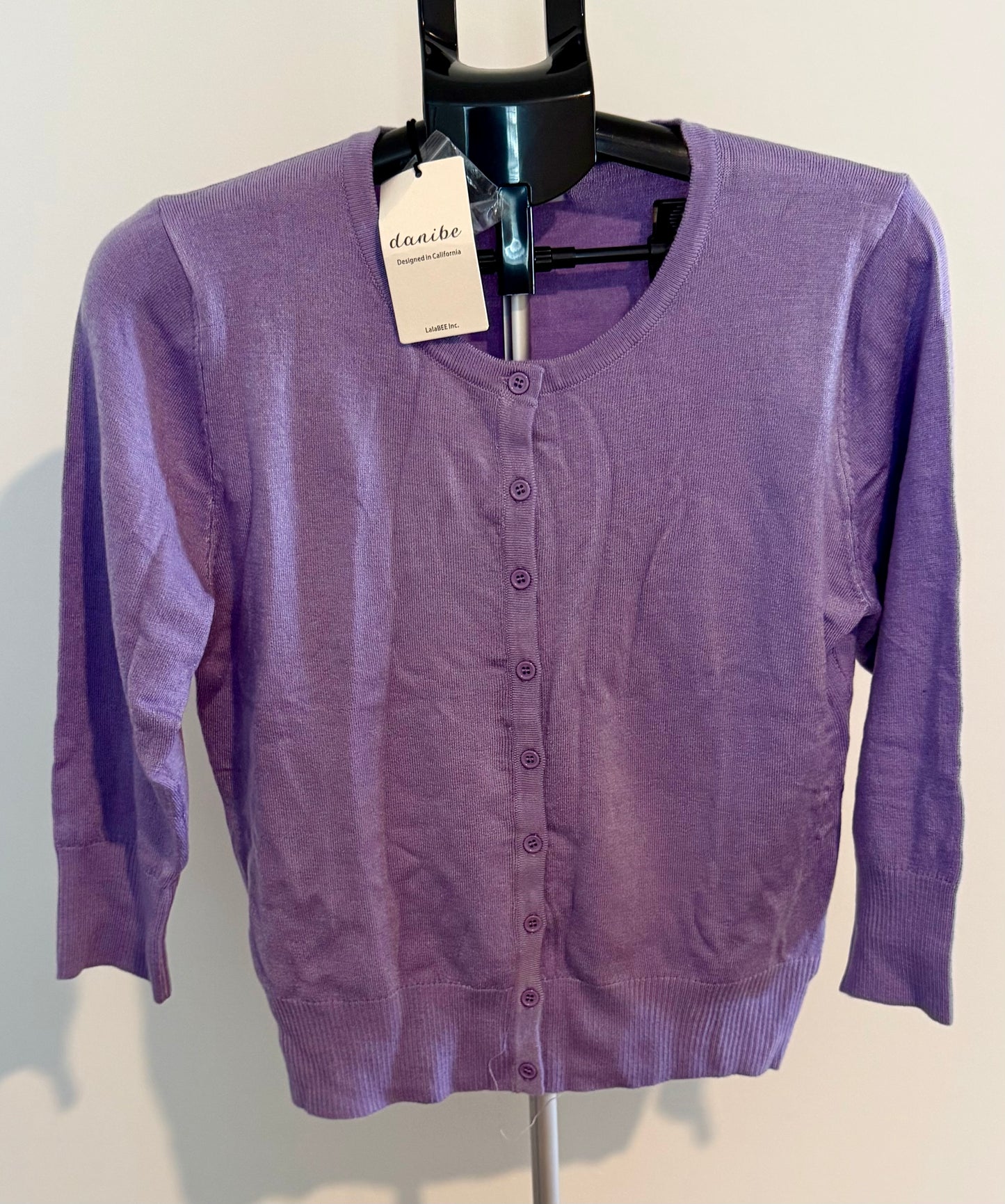 Lavender Button-Up Cardigan – Lightweight Knit Sweater SIZE LARGE