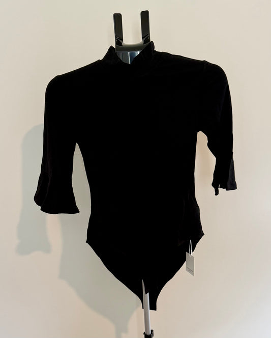 Black Mock Neck Long Sleeve Bodysuit – Ruffle Cuff Detail SIZE SMALL
