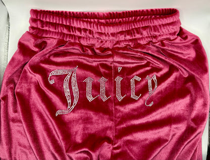 Juicy Style Pink Velour Hoodie & Jogger Set – Rhinestone “Juicy” Back SIZE SMALL