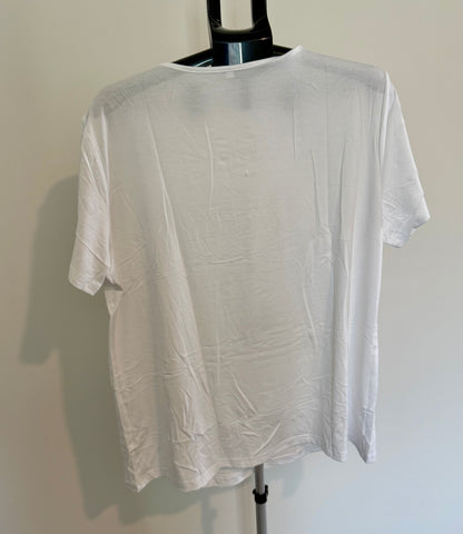 White V-Neck Short Sleeve Top – Gathered Front Detail SIZE 2XL