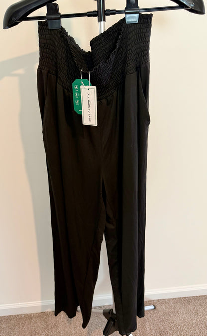 Black Smocked Waist Wide-Leg Pants – Lightweight Flowy Fit SIZE XL