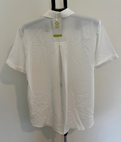 Women’s White Short-Sleeve Button-Down Blouse – Classic Collared Top SIZE XL