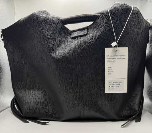 Newbella Black PU Leather Tote Bag + Matching Makeup Pouch Set