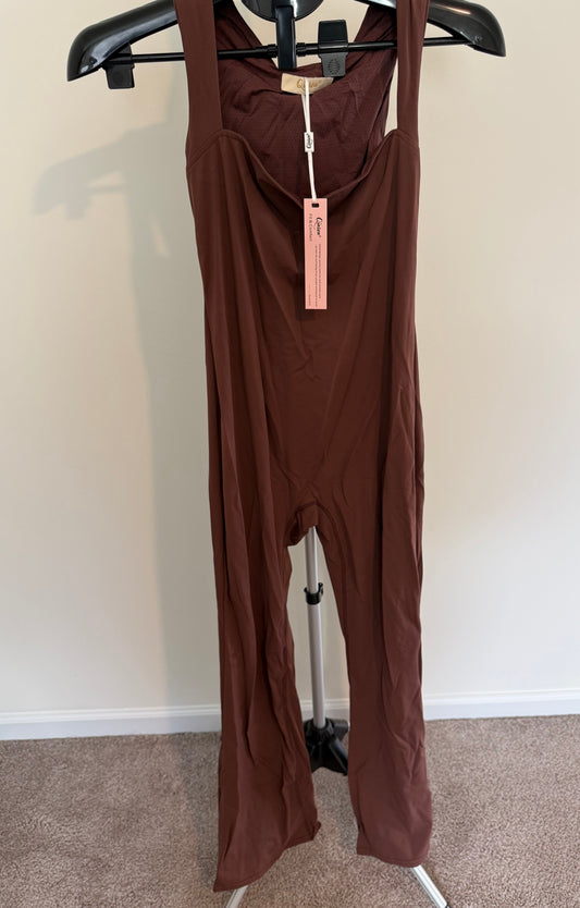 Brown Sleeveless Jumpsuit – Stretch Fit One-Piece (New with Tags) SIZE L