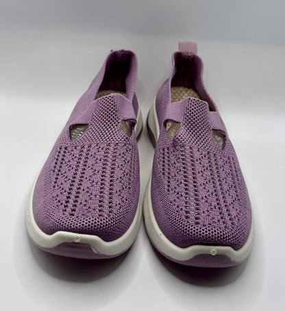 Women’s Purple Slip-On Knit Walking Sneakers – Lightweight Cushion Sole SIZE 36