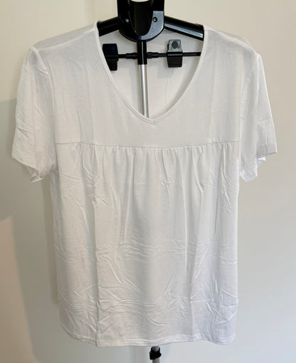White V-Neck Short Sleeve Top – Gathered Front Detail SIZE 2XL