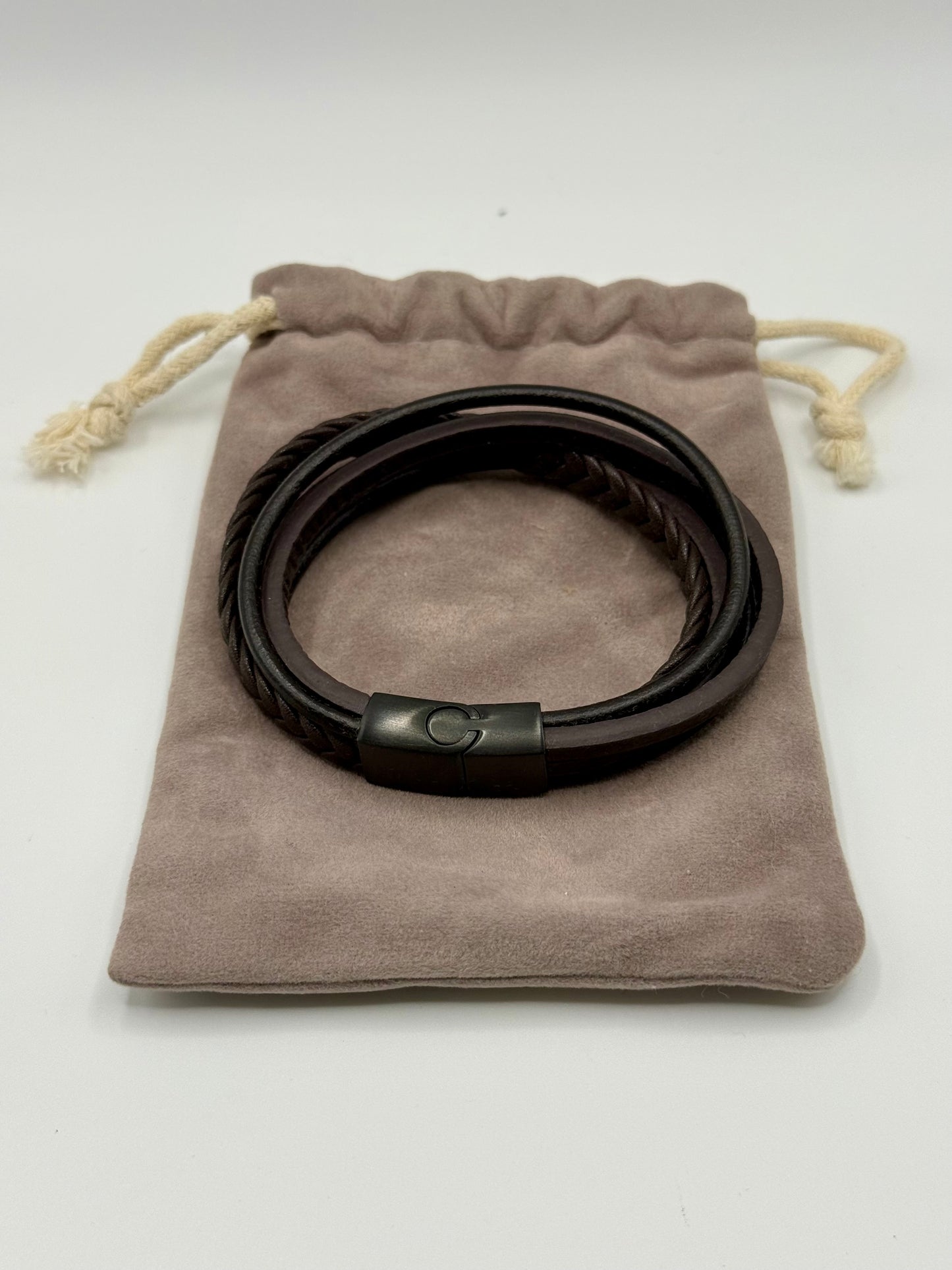 Braided Faux Leather Bracelet with Clasp