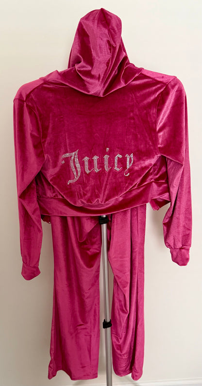 Juicy Style Pink Velour Hoodie & Jogger Set – Rhinestone “Juicy” Back SIZE SMALL