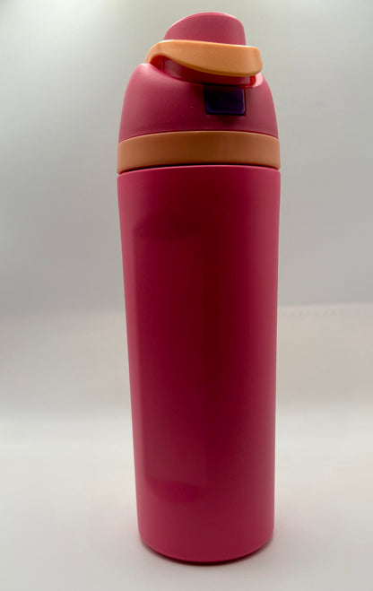 Pink & Orange Flip-Top Water Bottle – Spill-Proof Lid, Carry Loop