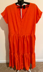 Women's Orange Tiered Midi Dress – Short Sleeve, V-Neck SIZE XL